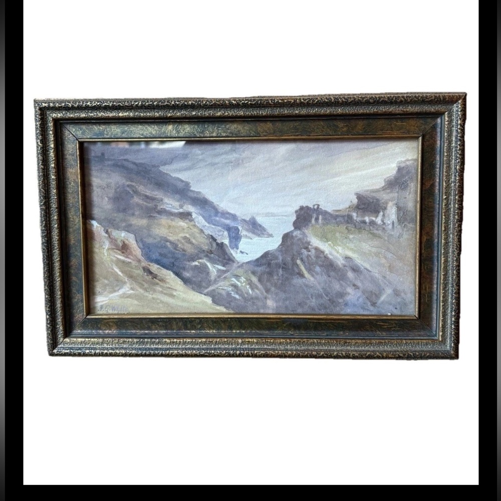 Watercolor painting ORIGINAL art River Beach mountain landscape Seascape Signed